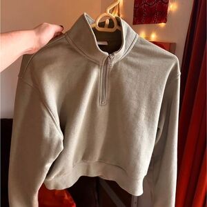 TNA Sage Green Half-Zip Cropped Hoodie